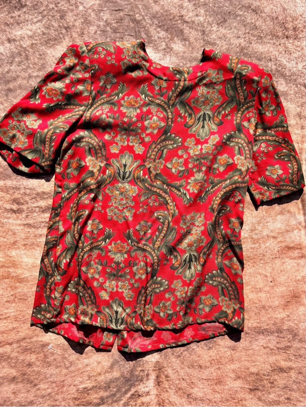 Floral Paisley Red Short-Sleeve Women's Top